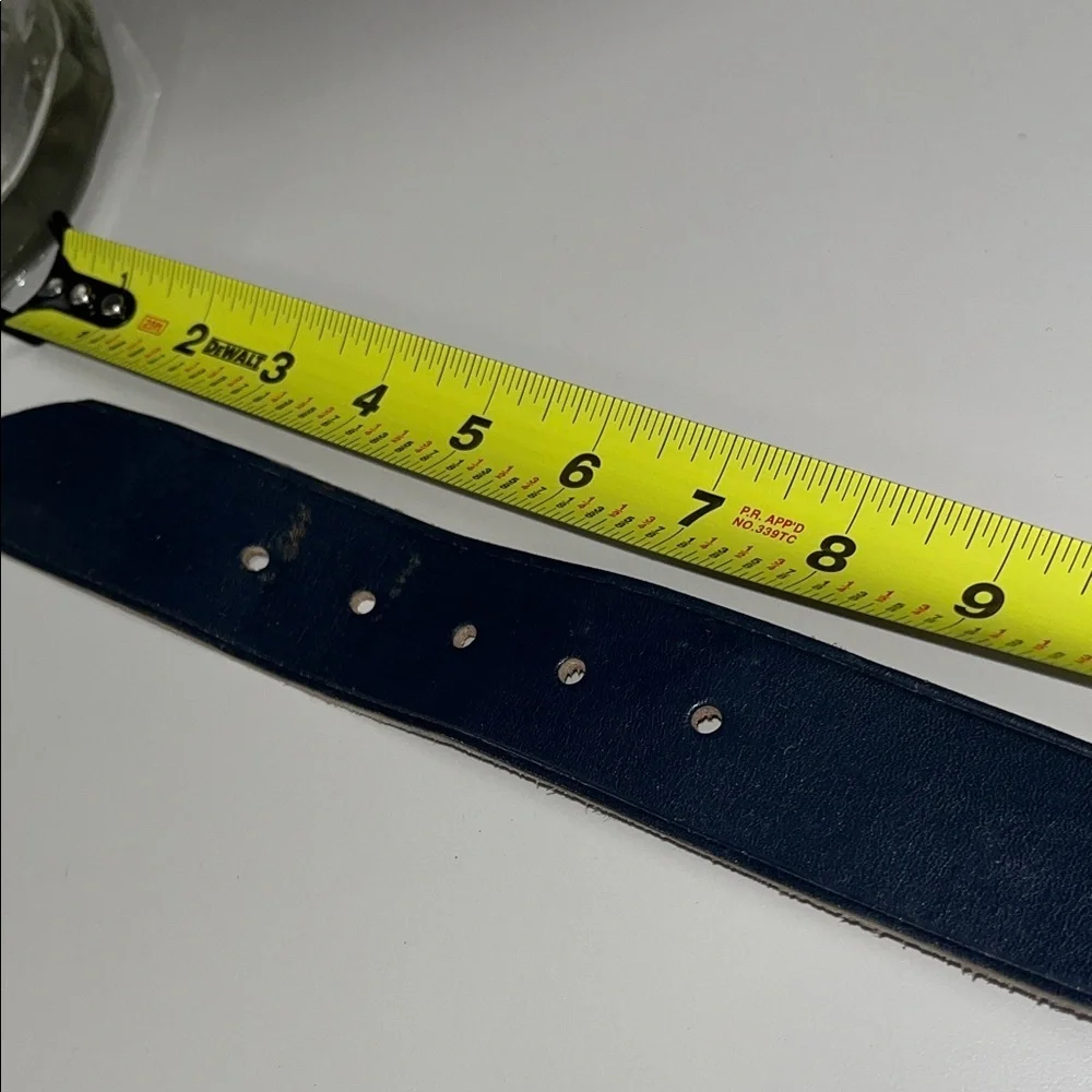 Echo Navy Leather Belt with Silver Tone & Tan Twine Buckle size small